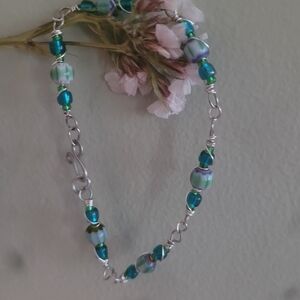 Handmade Silver and Blue Glass Beaded Bracelet